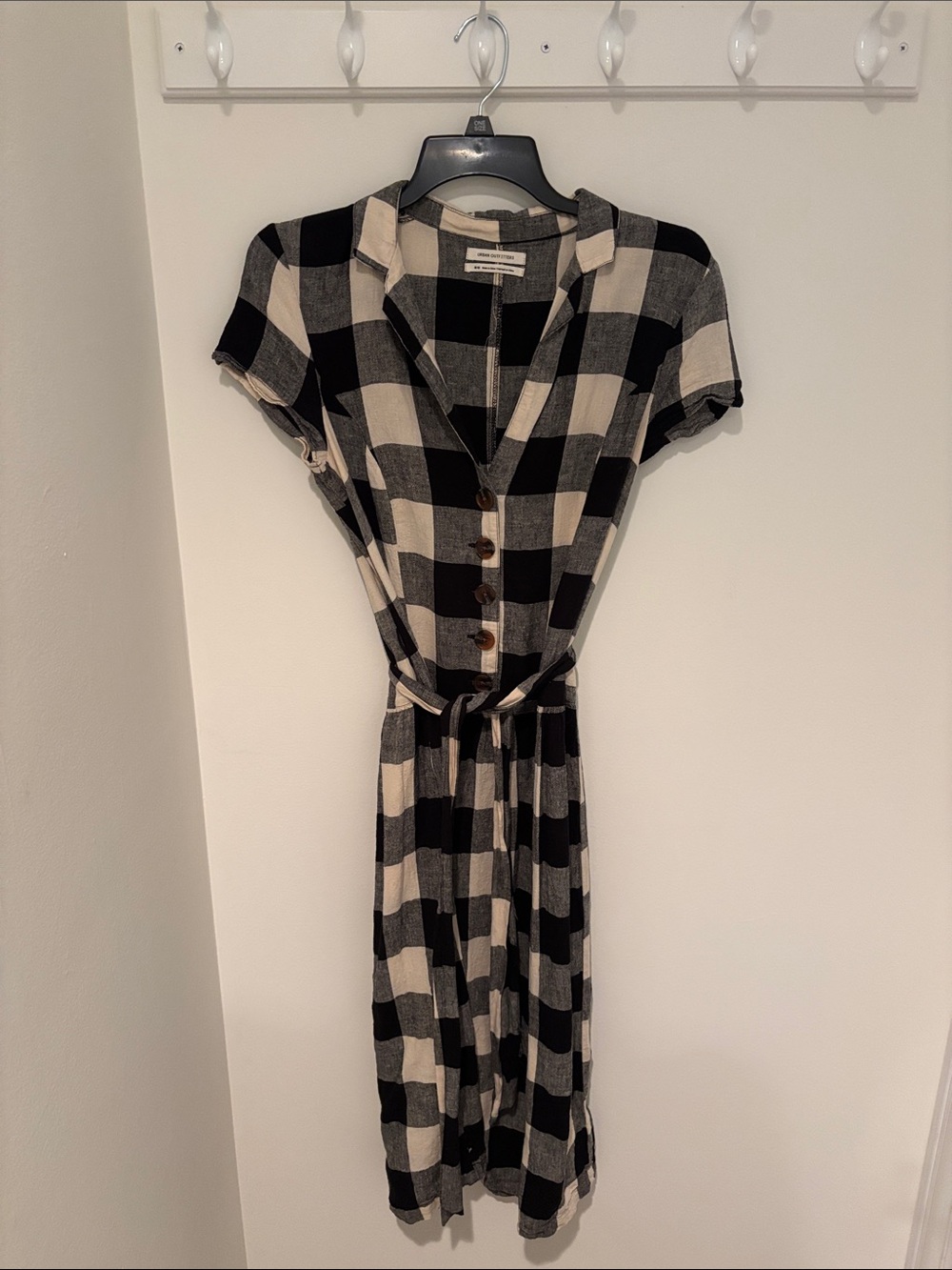 Urban Outfitters Black & Cream Buffalo Check Midi Dress